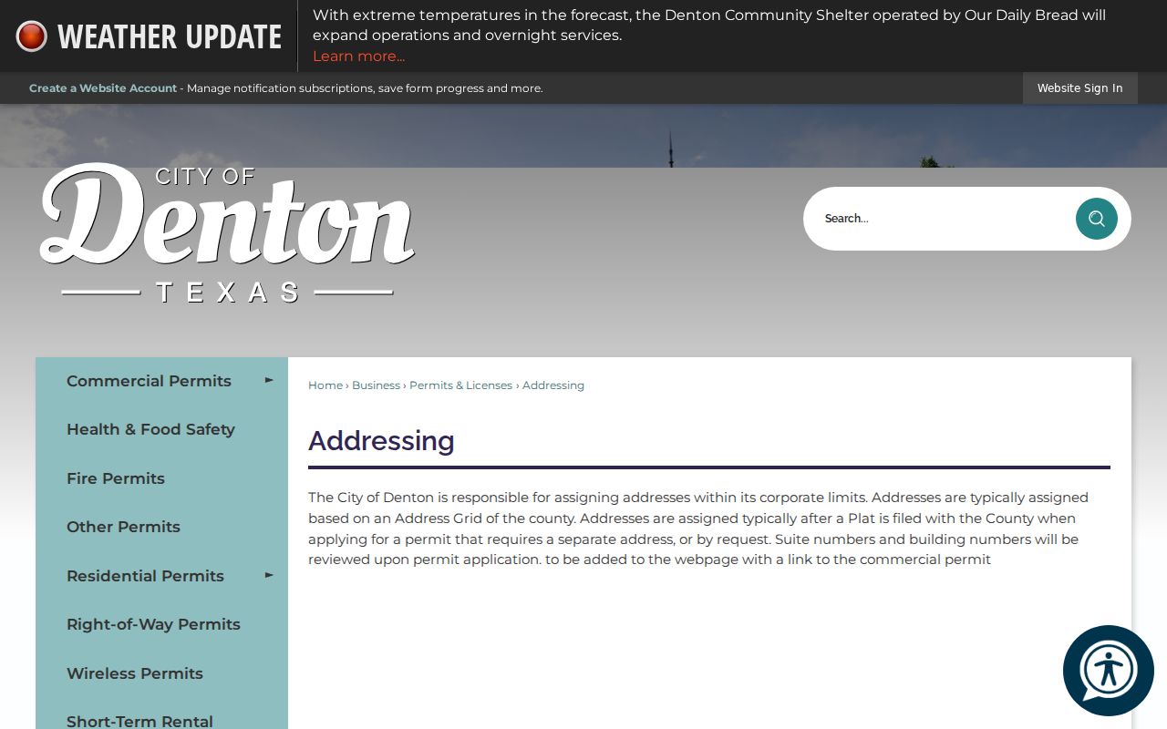Denton ZIP code directory City Addressing guidance and street naming source