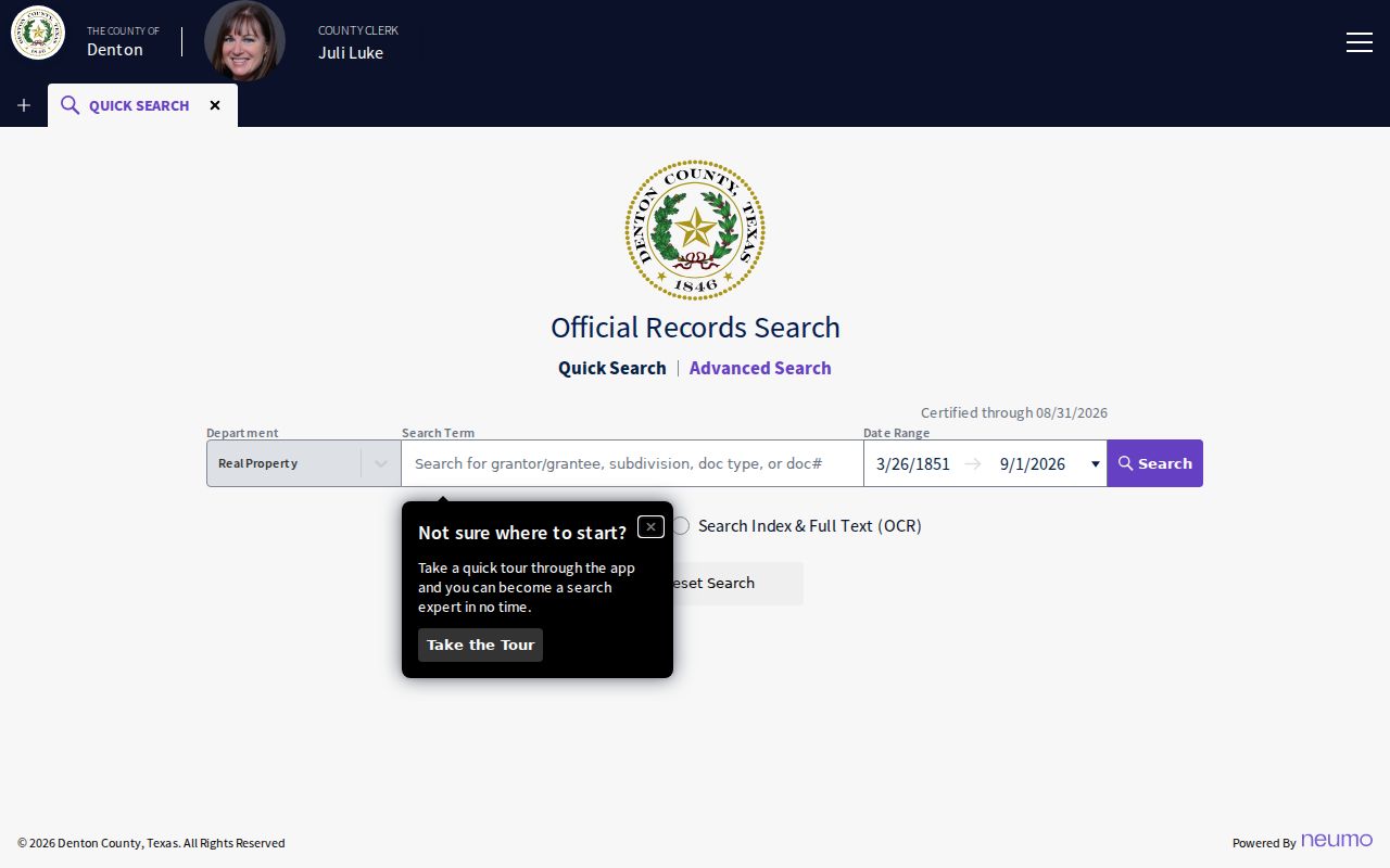 Denton residents directory County Clerk official records search