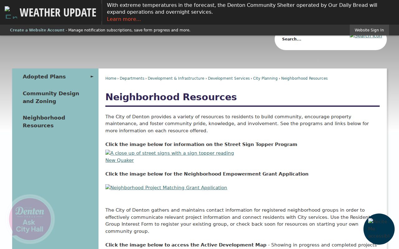 Denton neighbors City neighborhood resources page