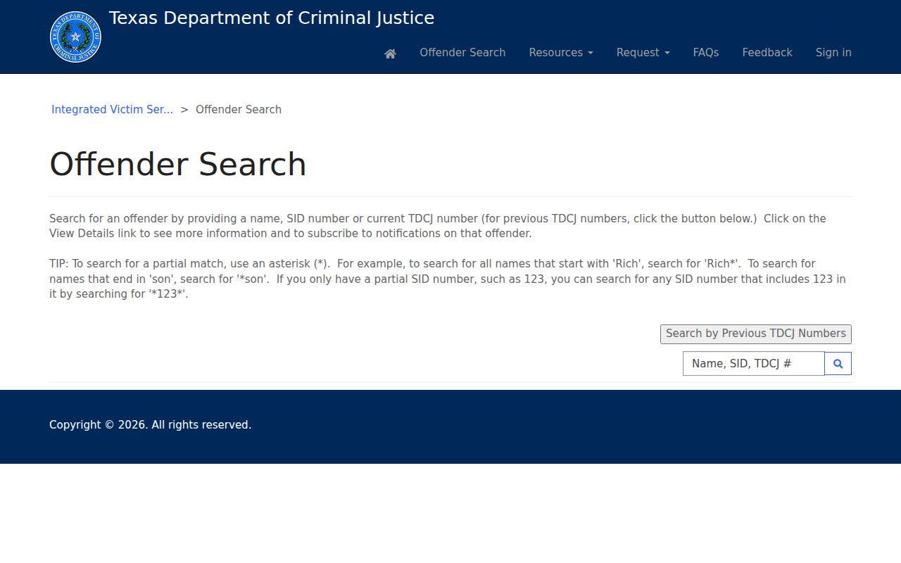 Denton resident lookup through the Texas TDCJ offender search