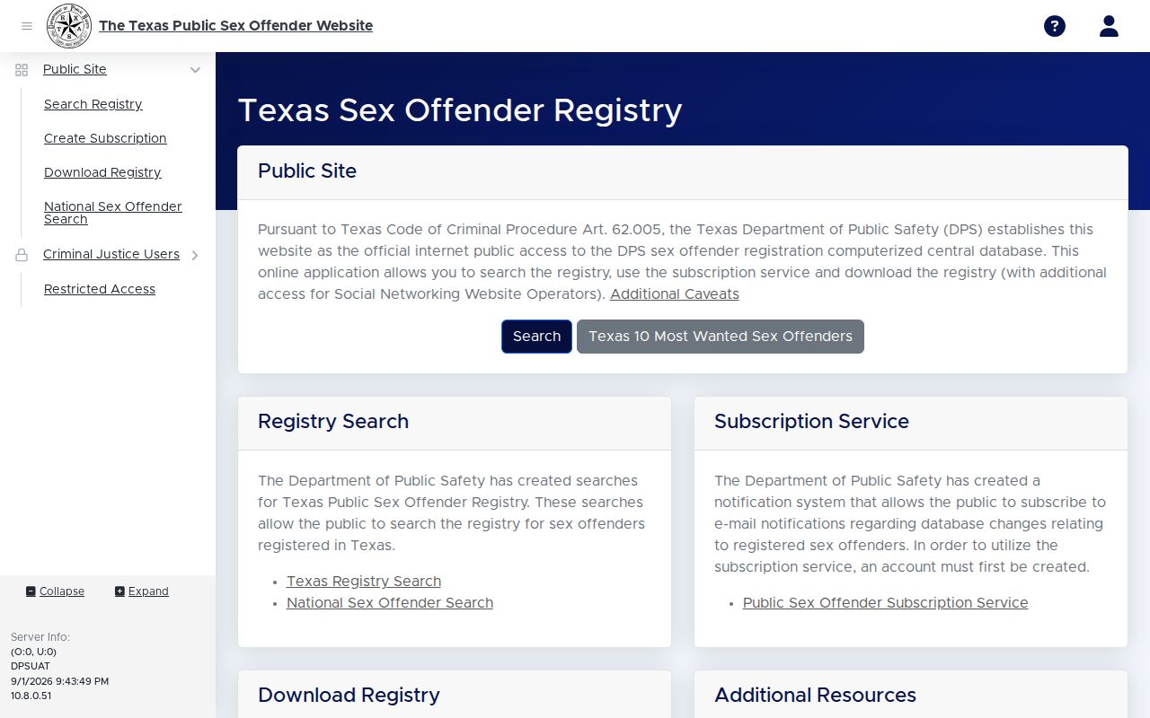 Denton resident lookup through the Texas DPS public registry search
