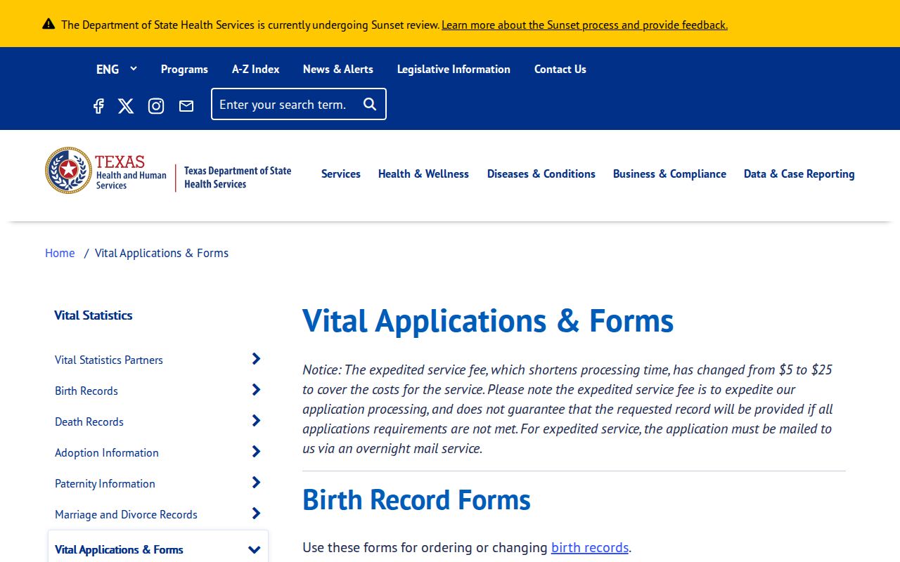 Denton residents directory Texas vital records forms